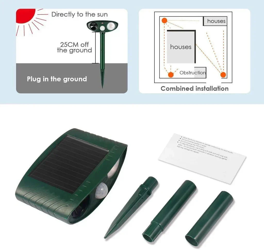 Répulsif Ultrasons Solaire pour Animaux avec Détecteur de Mouvement