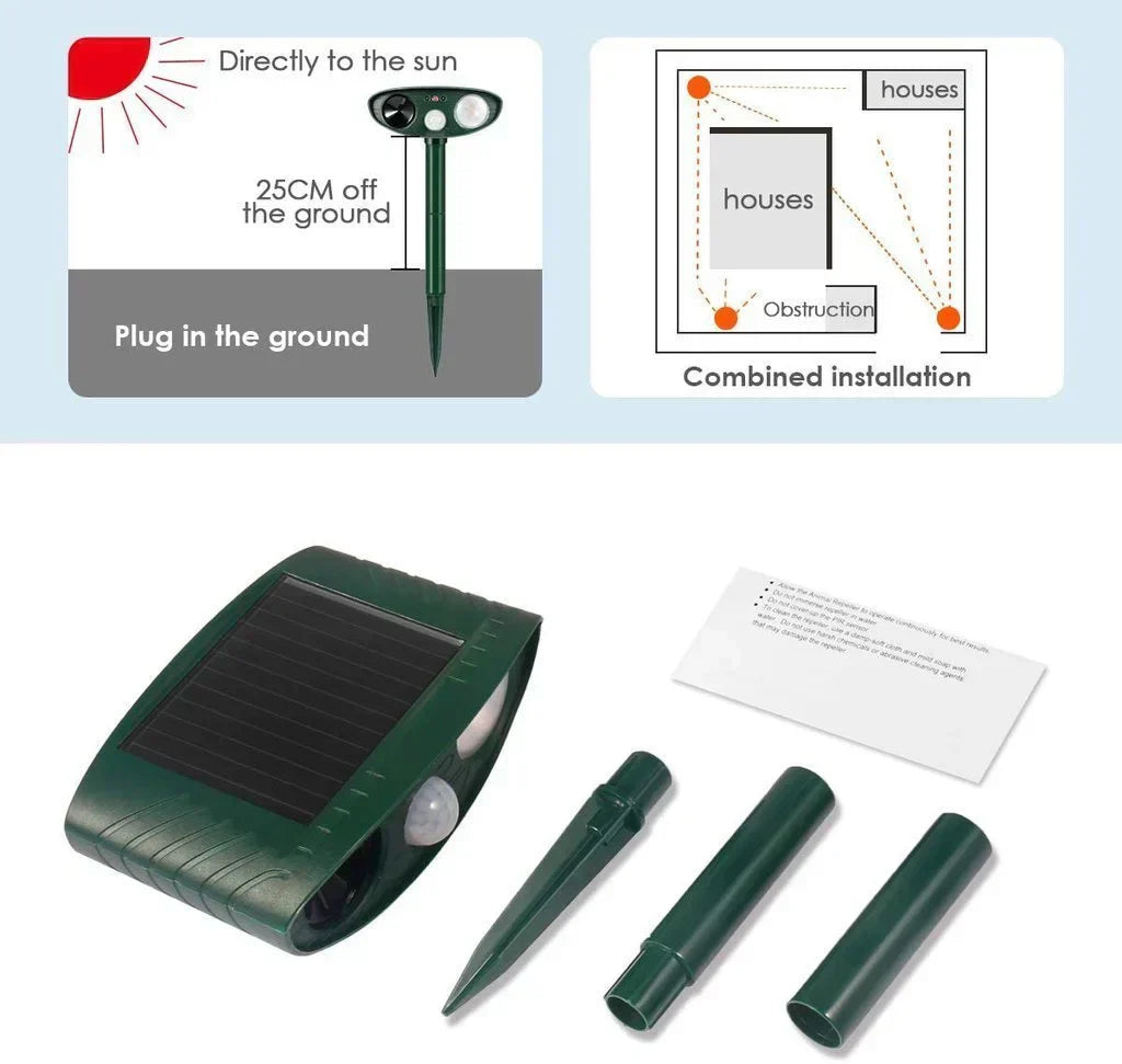 Répulsif Animalier Ultrasonique Solaire avec Capteur de Mouvement PIR