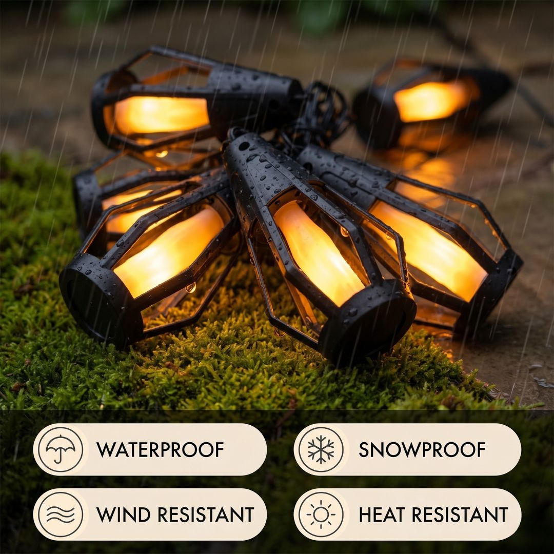 Guirlande Lumineuse LED Solaire Effet Flamme – 10 Lanternes Extérieur
