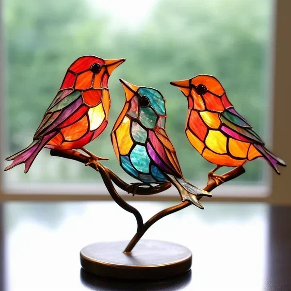Sculpture d'oiseau en verre coloré – décoration élégante faite à la main