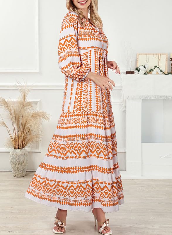 Lieke™ – Robes longues bohèmes géométriques à manches bouffantes pour femmes [50 % de réduction]