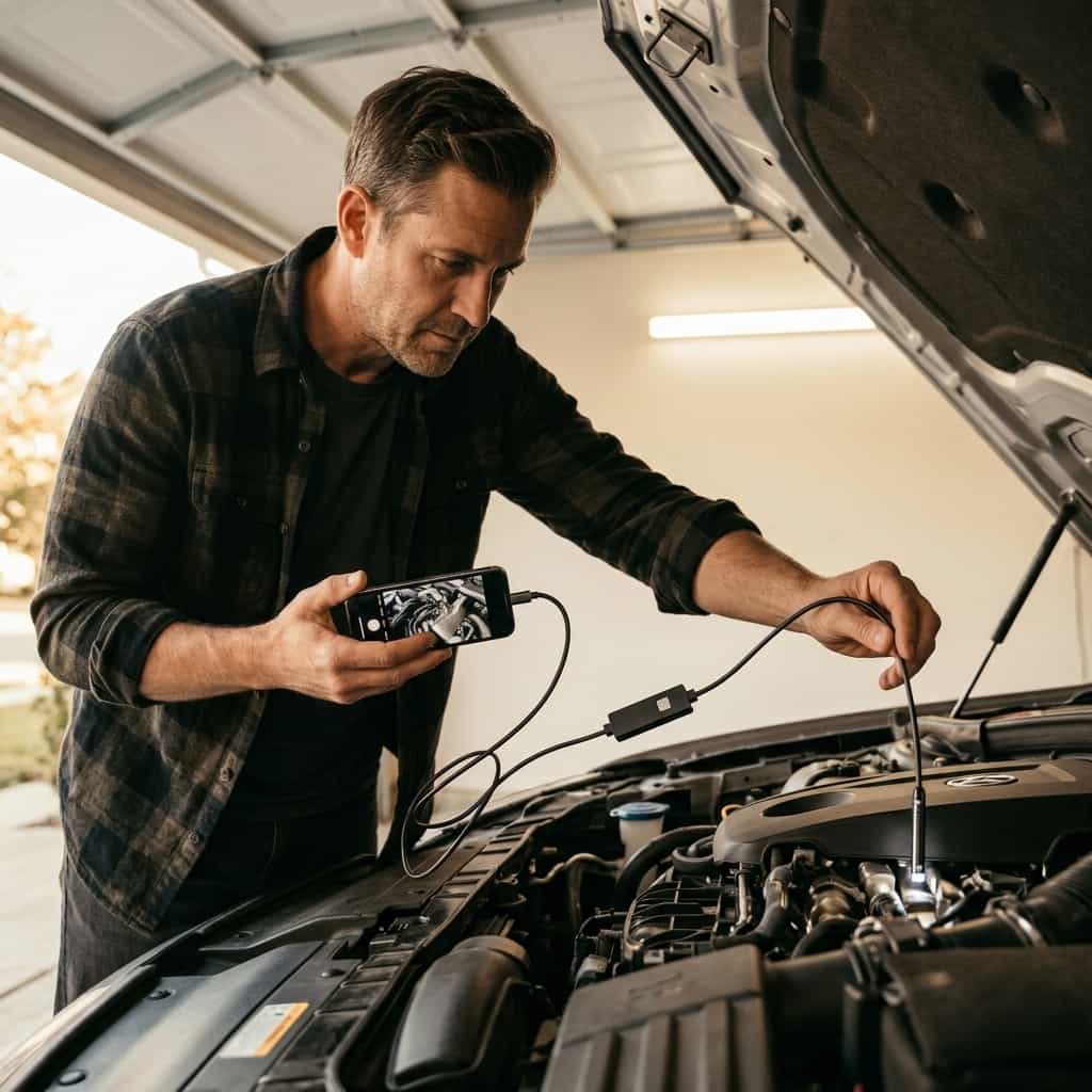 Caméra d'inspection HD 1080p avec câble semi-rigide 5 m pour smartphone
