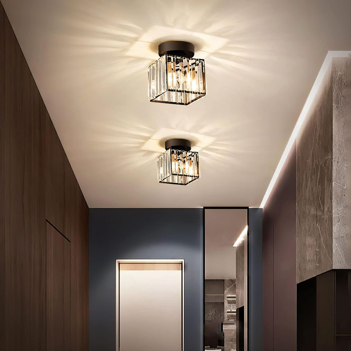 Plafonnier carré en laiton avec verre cristal – élégant