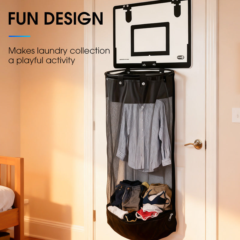 Panier à Linge Basketball Mural avec Filet Mesh pour Chambre Enfant