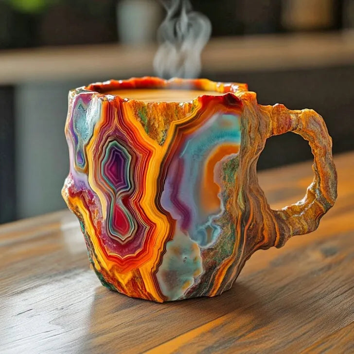 Tasse à café en pierre minérale naturelle faite à la main – Jaspe, Onyx, Quartz