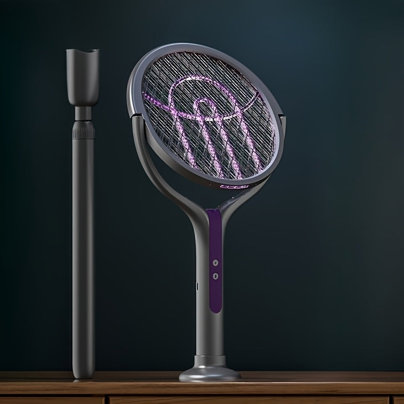 Raquette électrique anti-moustiques avec lampe UV et poignée télescopique