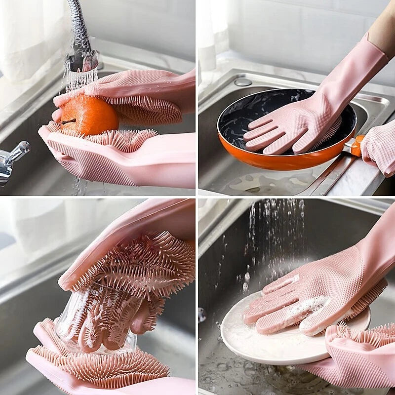 Gants de vaisselle en silicone avec poils abrasifs intégrés