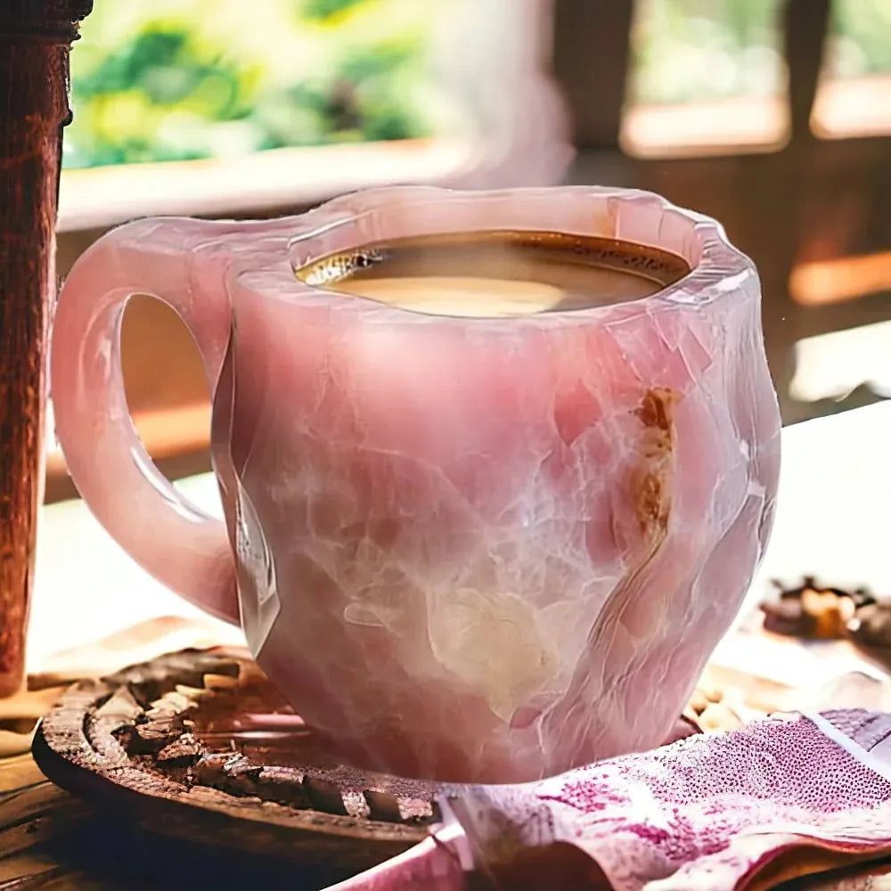 Tasse à café en pierre minérale naturelle faite à la main – Jaspe, Onyx, Quartz