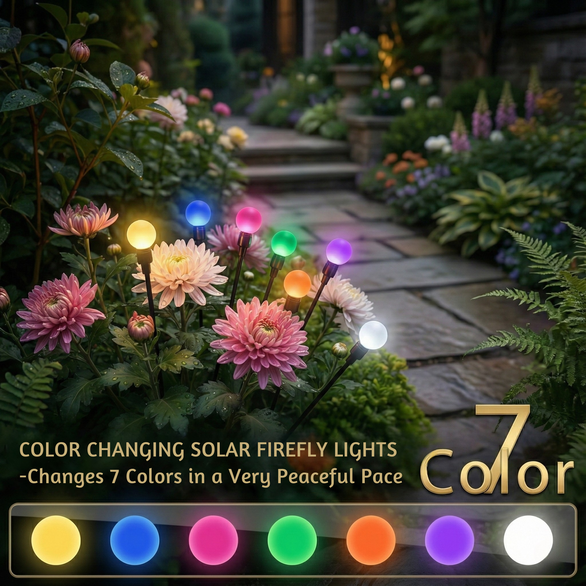 Lampe Solaire de Jardin LED à Effet Lucioles pour Terrasse et Allées