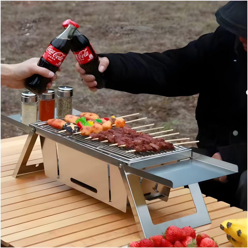 Gril à Charbon Pliable Sans Fumée pour Balcon, Terrasse et Camping
