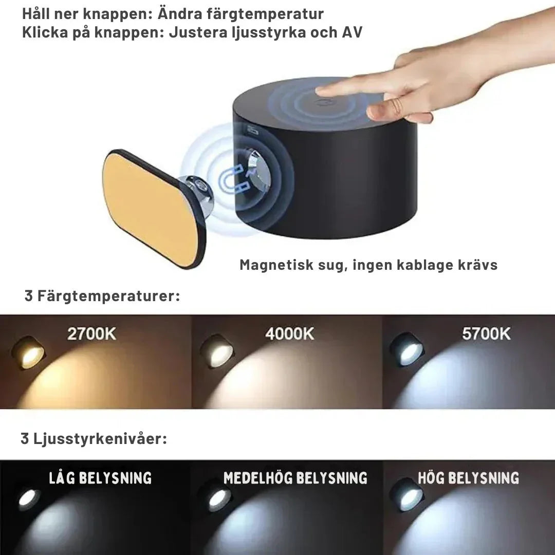 Applique murale LED sans fil à tête pivotante avec USB-C