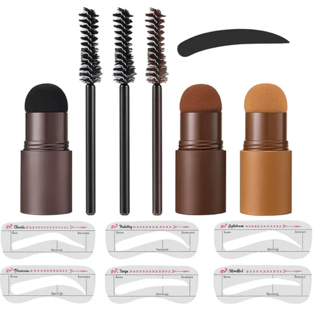 Tampon à Sourcils avec 10 Pochoirs – Kit Maquillage Waterproof