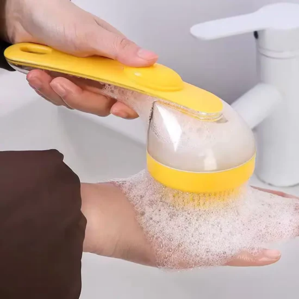 Brosse de bain pour chien et chat avec distributeur de shampoing intégré