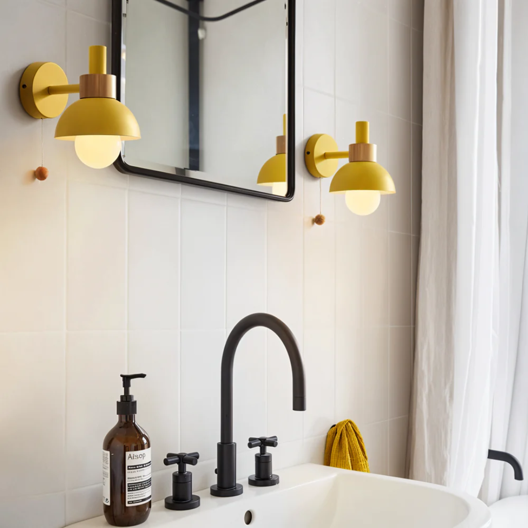 Applique Murale LED en Bois et Fer avec Interrupteur à Tirette