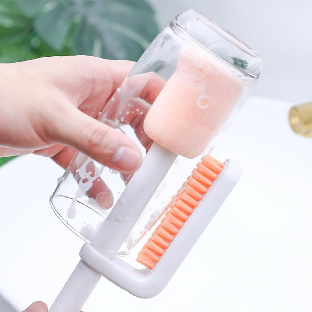 Goupillon Bouteille 3-en-1 avec Brosse et Racloir – Manche Réglable