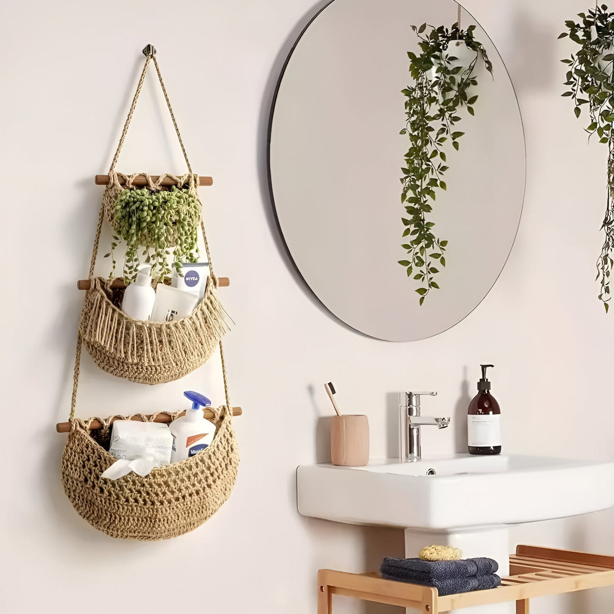Panier à fruits suspendu en jute – multi-niveaux pour la cuisine