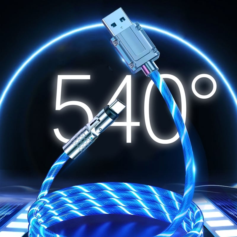Câble USB Rotatif 540° avec Éclairage LED pour Charge Rapide
