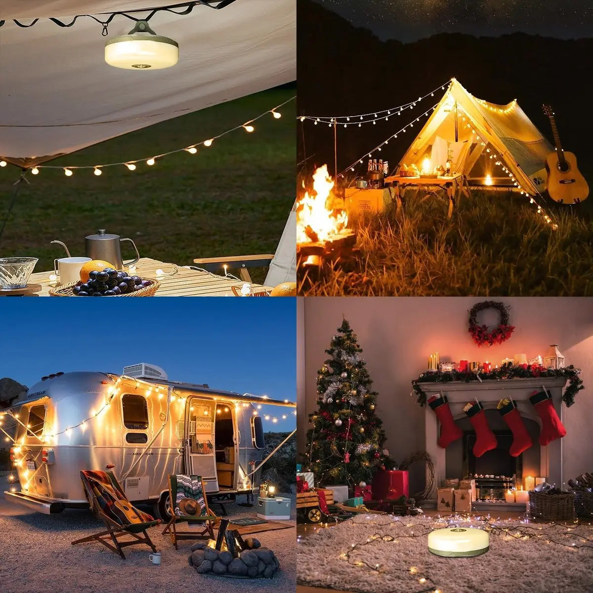 Lampe de camping 4-en-1 avec lumière RGB, lampe de poche et batterie externe