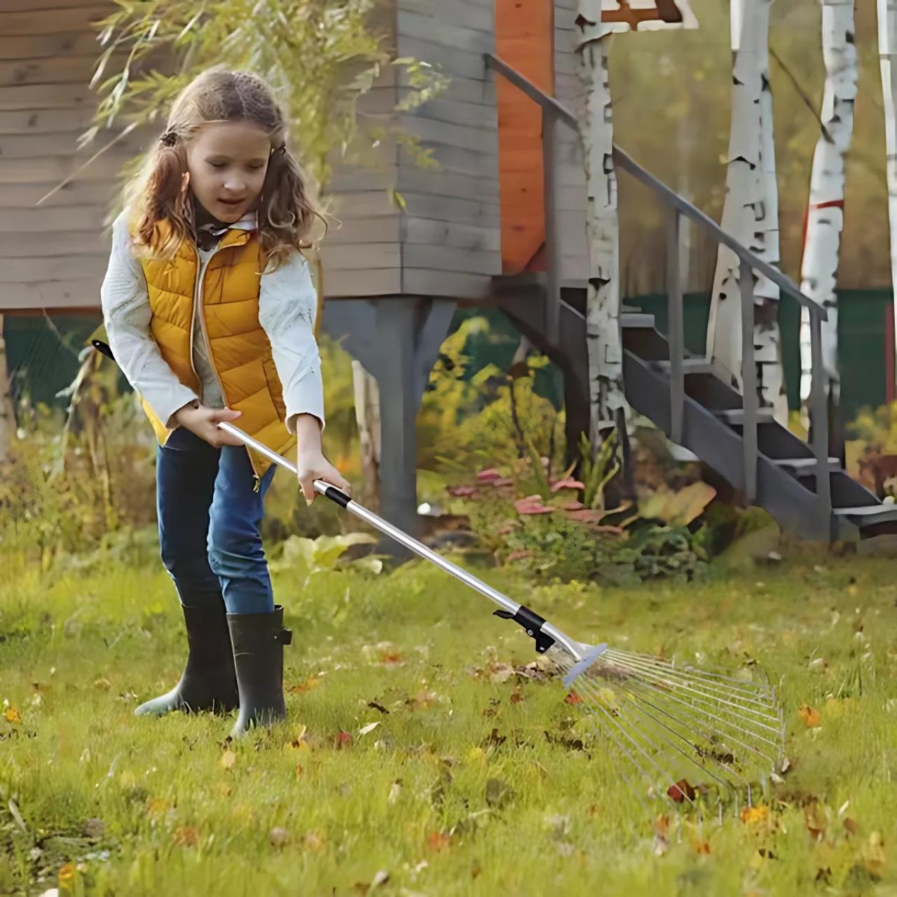 Râteau Télescopique Ergonomique Réglable pour Jardin et Pelouse