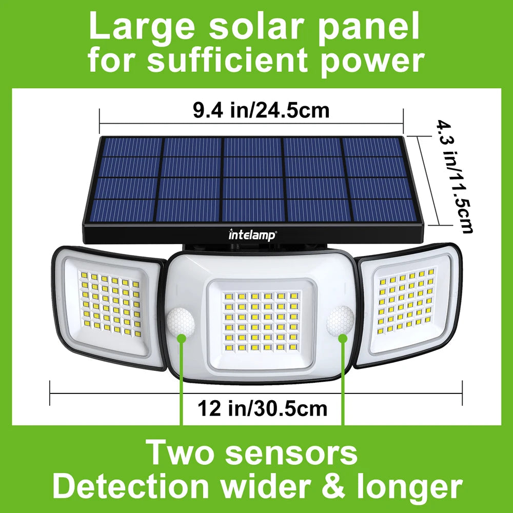 Lampe Solaire LED à Capteur de Mouvement 3 Têtes – Éclairage Extérieur IP65