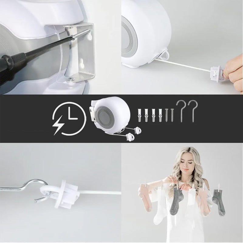 Corde à Linge Rétractable Murale – 30 Mètres, Gain de Place