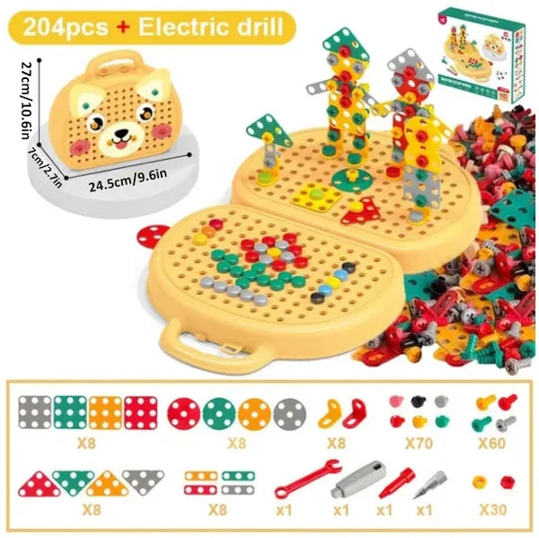 Coffret de Construction Montessori avec Perceuse pour Enfants