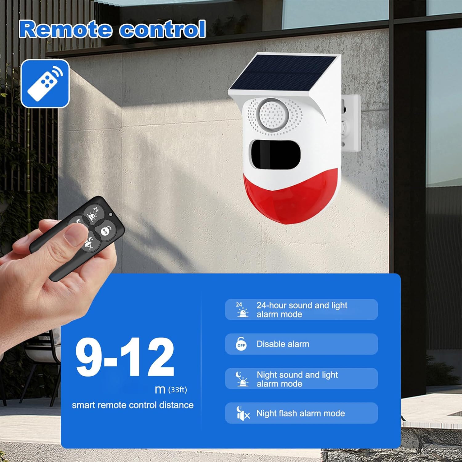 Détecteur de mouvement solaire extérieur avec alarme sirène et LED IP65