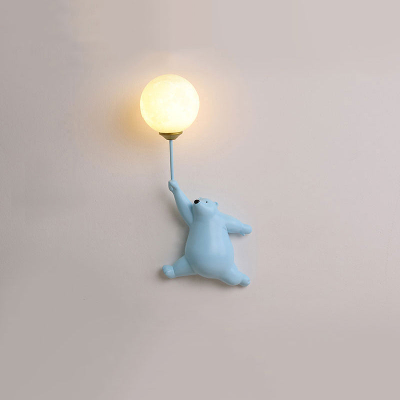 Lampe murale LED ours avec ballon – Éclairage décoratif blanc chaud