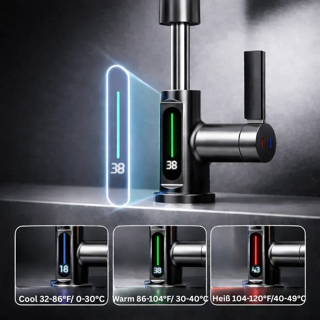 Embout de robinet avec indicateur de température LED et 5 modes de pulvérisation