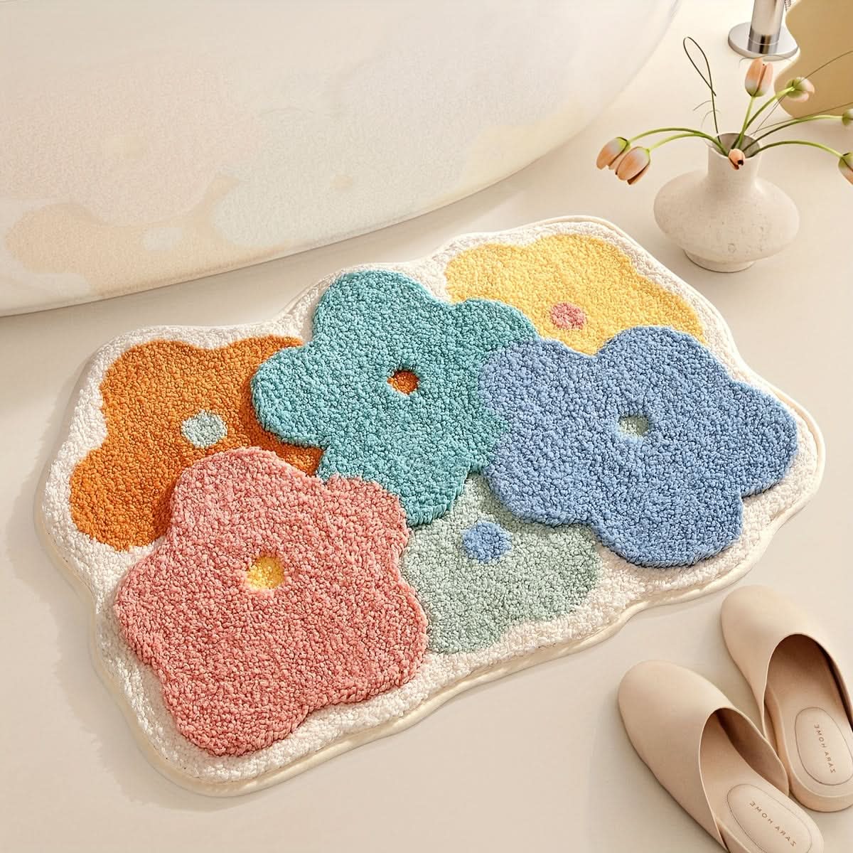 Tapis de bain absorbant à motif floral – antidérapant & doux