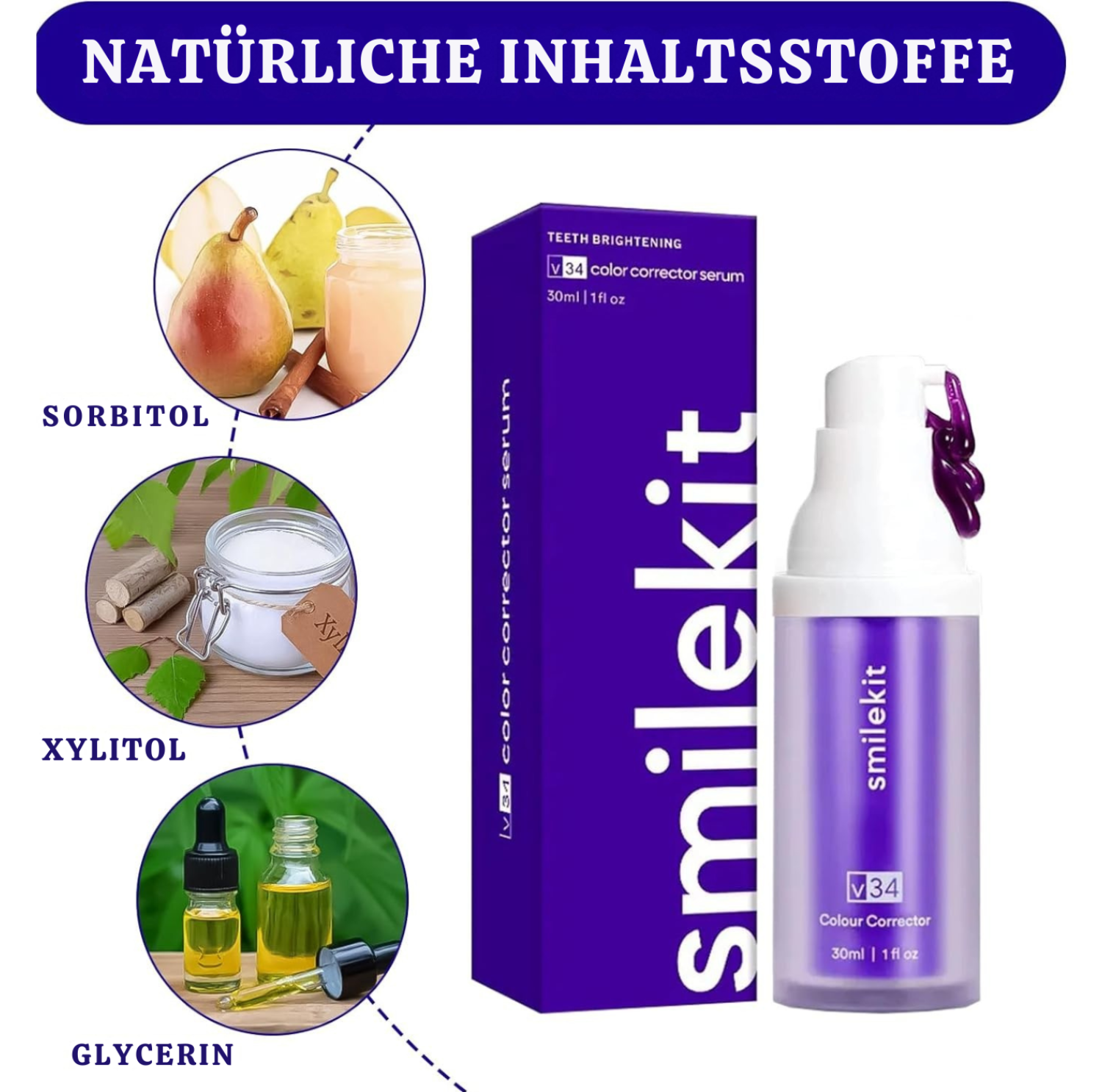WhiteSmile™ – Sérum Correcteur de Teinte & Dentifrice Violet pour des Dents d’un Blanc Éclatant [1 + 1 Gratuit]