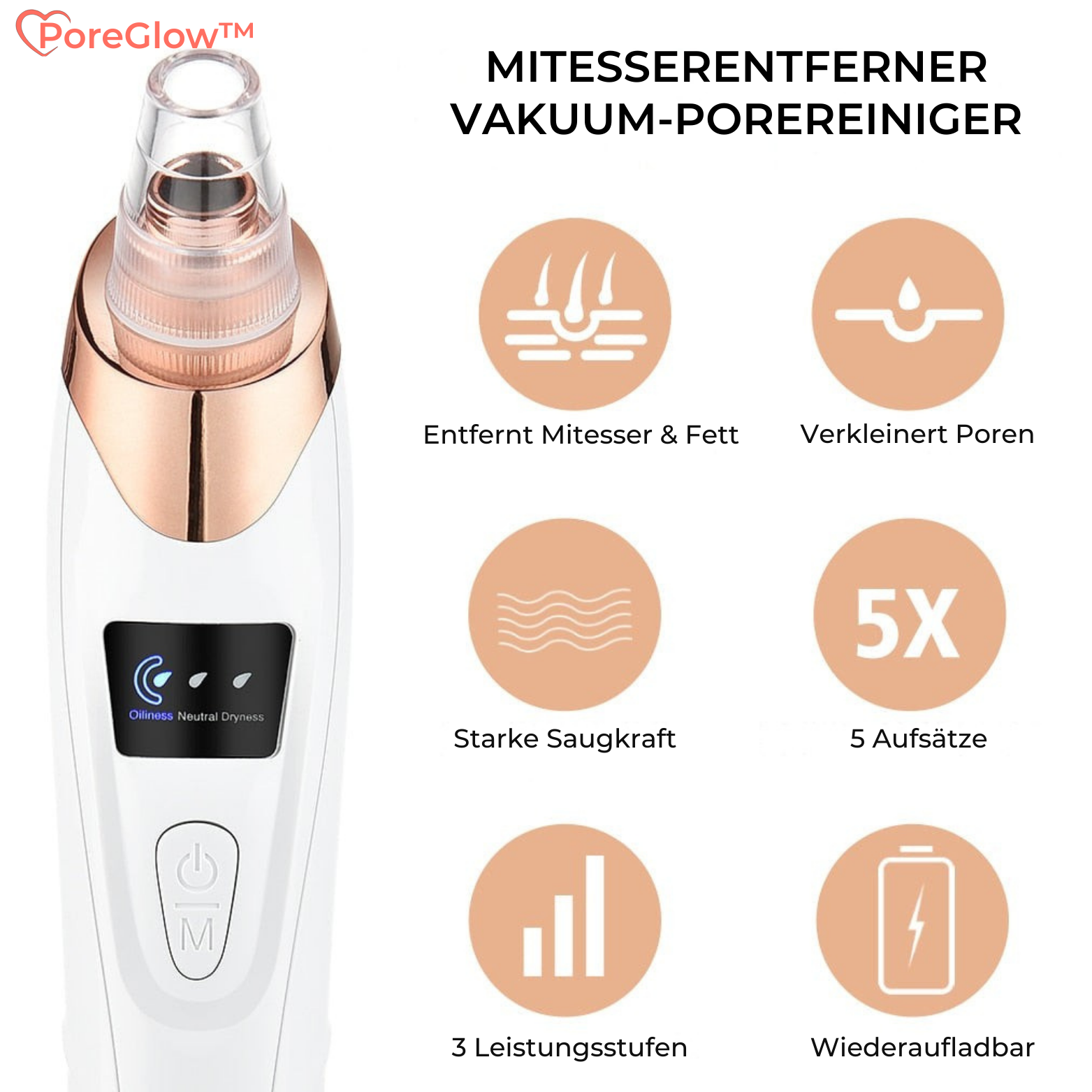 Aspirateur de Points Noirs à Vide avec 5 Embouts pour Visage
