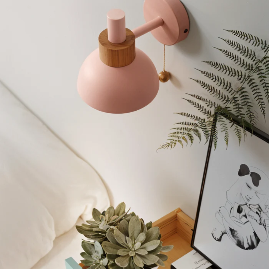 Applique Murale LED en Bois et Fer avec Interrupteur à Tirette
