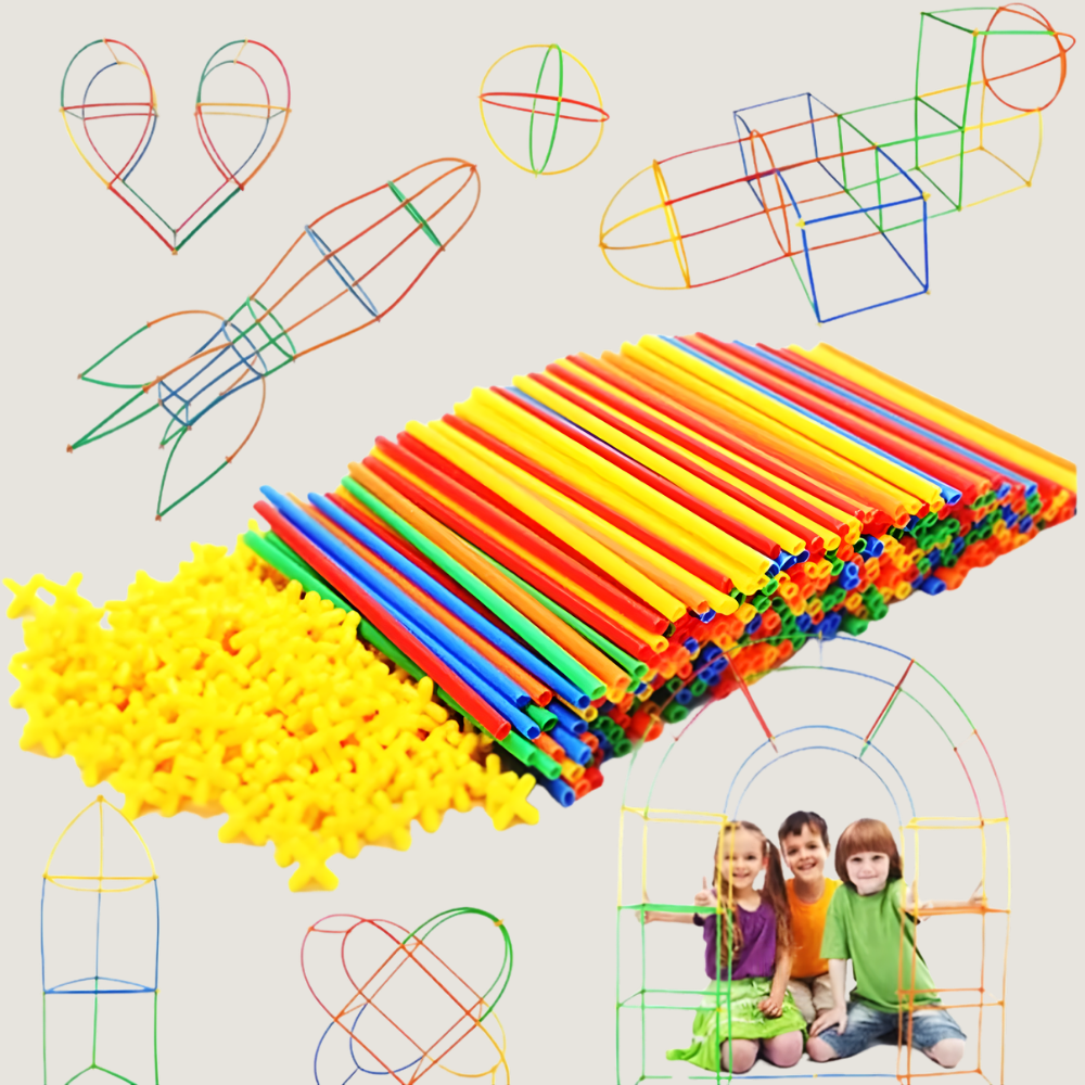 Jeu de Construction 3D avec Pailles et Connecteurs pour Enfants