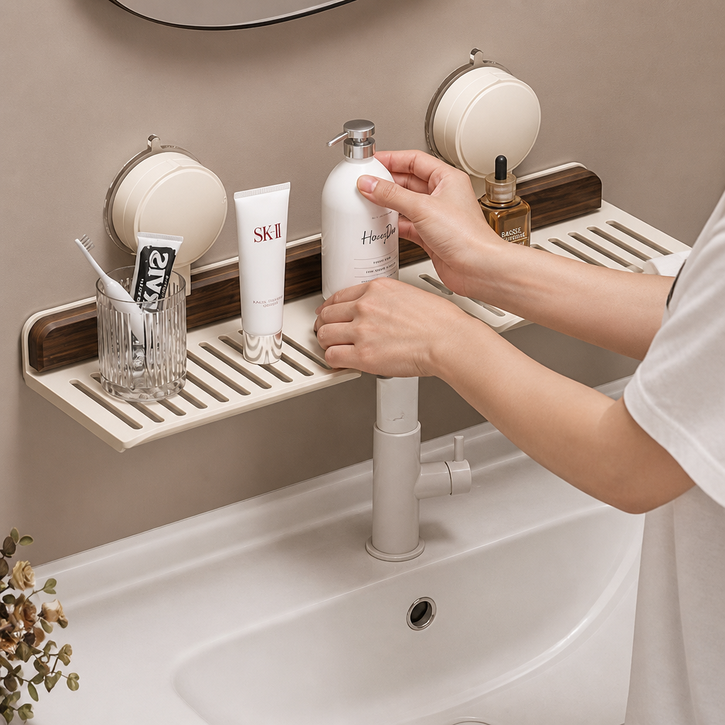 Étagère de salle de bain sans perçage à ventouses – Rangement mural