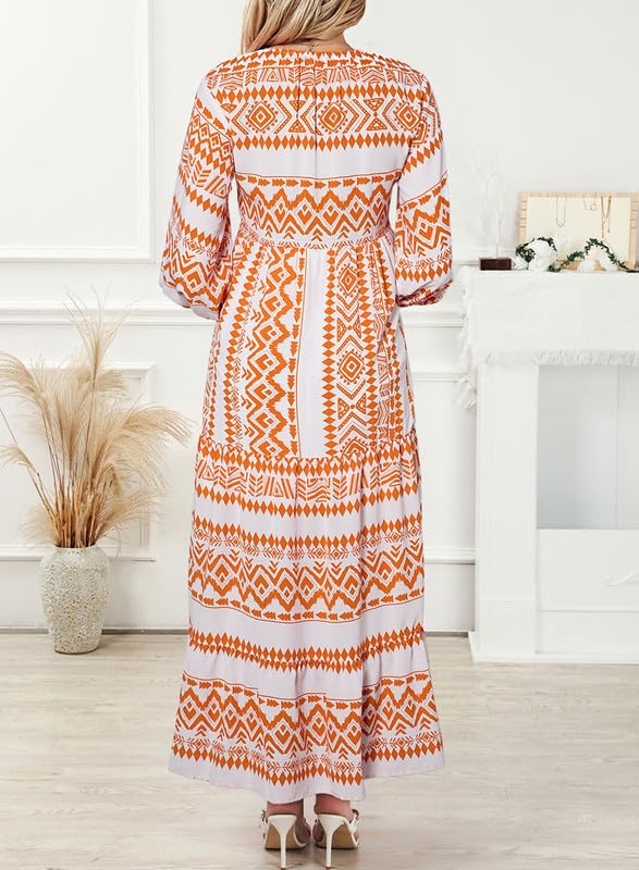 Lieke™ – Robes longues bohèmes géométriques à manches bouffantes pour femmes [50 % de réduction]