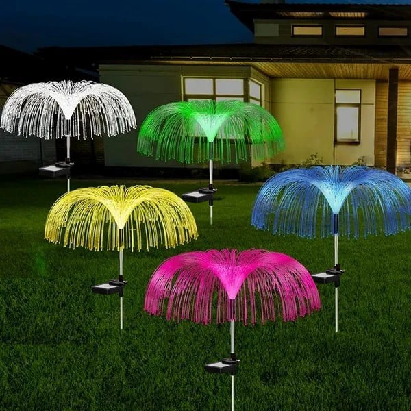 Lampe Solaire de Jardin en Forme de Méduse avec Fibres Optiques