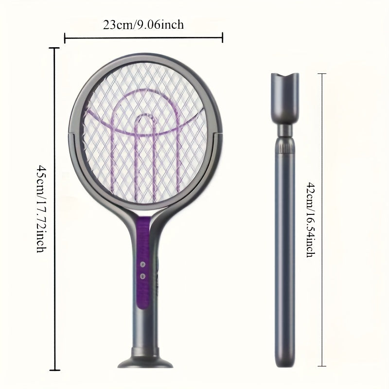 Raquette électrique anti-moustiques avec lampe UV et poignée télescopique