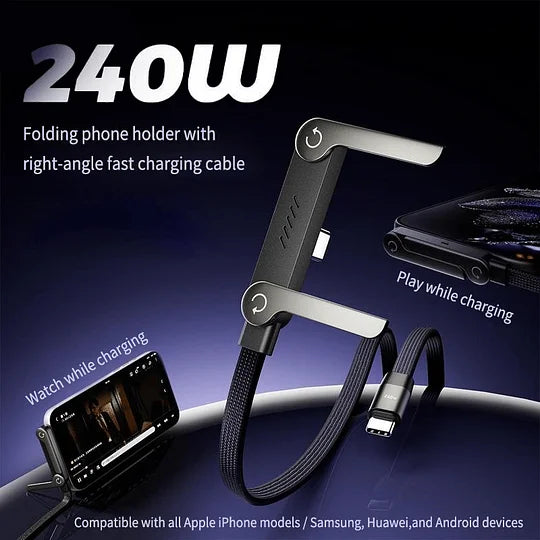 Câble USB-C Charge Rapide 240W avec Support Téléphone Intégré