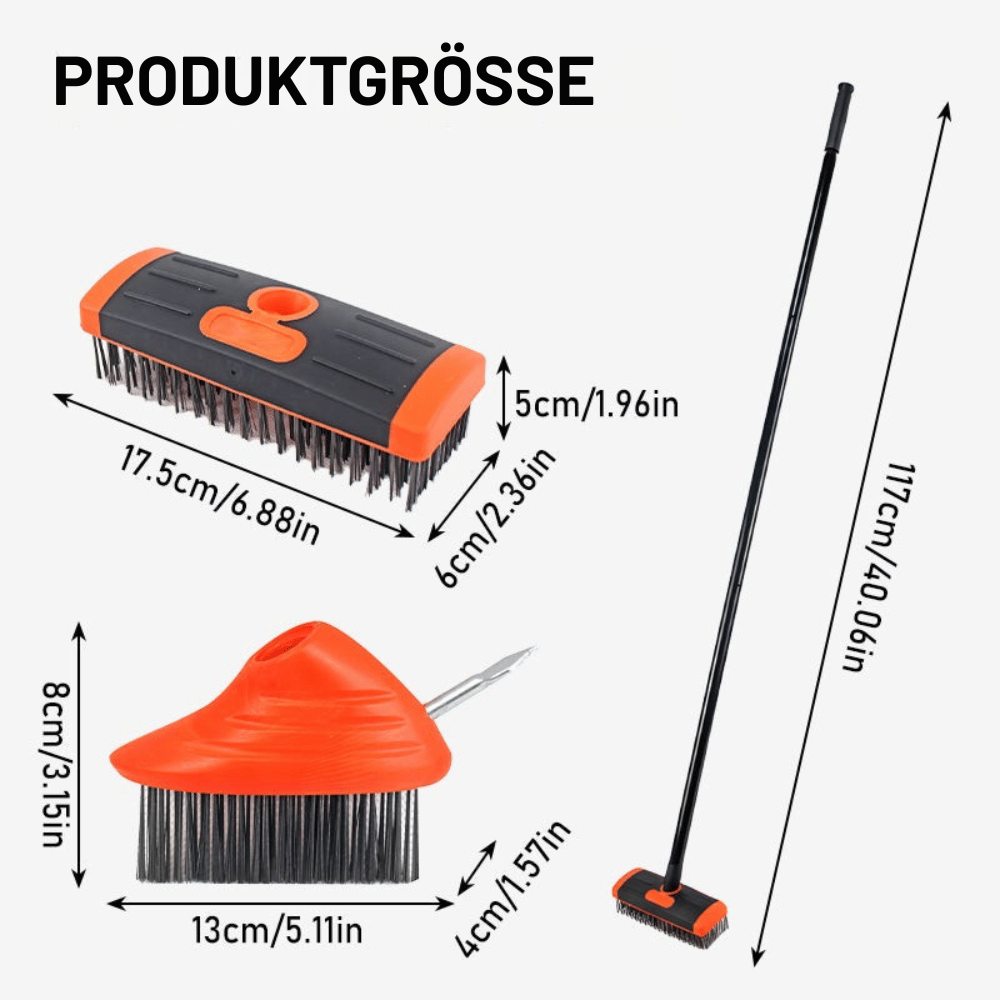 Brosse de Désherbage 3-en-1 avec Manche Réglable pour Terrasse et Joints