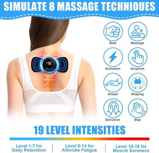 Mini Masseur de Nuque Portable EMS – 8 Modes et 19 Niveaux d'Intensité