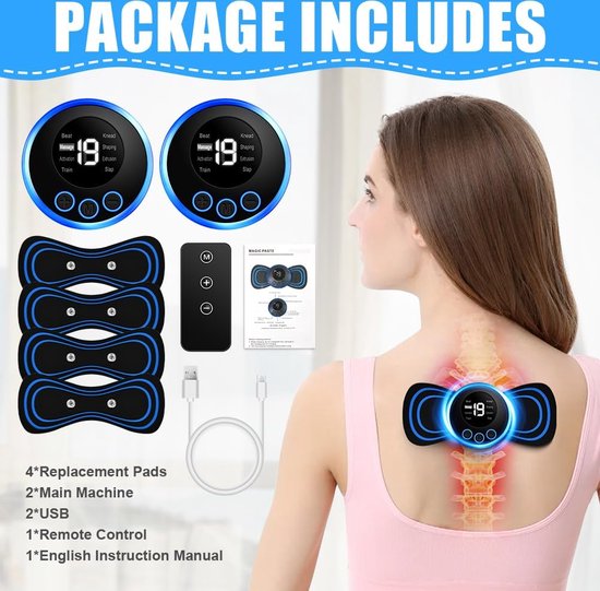 Mini Masseur de Nuque Portable EMS – 8 Modes et 19 Niveaux d'Intensité