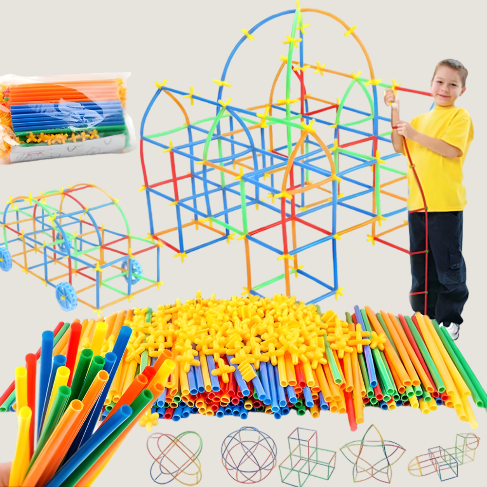 Jeu de Construction 3D avec Pailles et Connecteurs pour Enfants