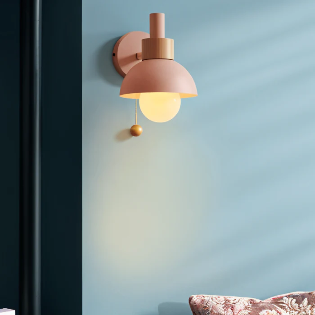 Applique Murale LED en Bois et Fer avec Interrupteur à Tirette