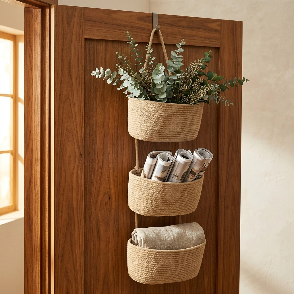 Panier Suspendu de Porte 3 Niveaux sans Perçage – Rangement Cuisine et Salle de