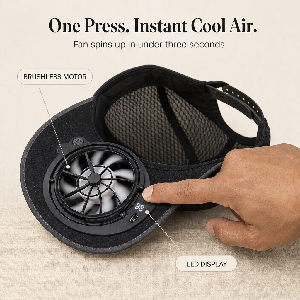 Chapeau solaire avec ventilateur intégré UPF50+ rechargeable 360°