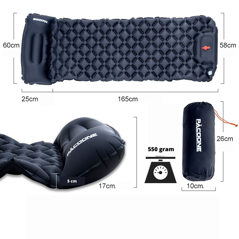 Matelas de Camping Gonflable avec Pompe Intégrée et Oreiller