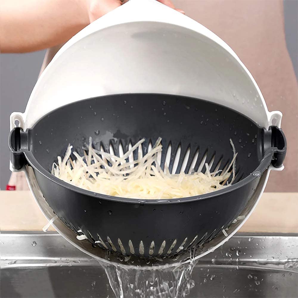 Coupe-Légumes Multifonction 9-en-1 avec Panier Égouttoir Intégré