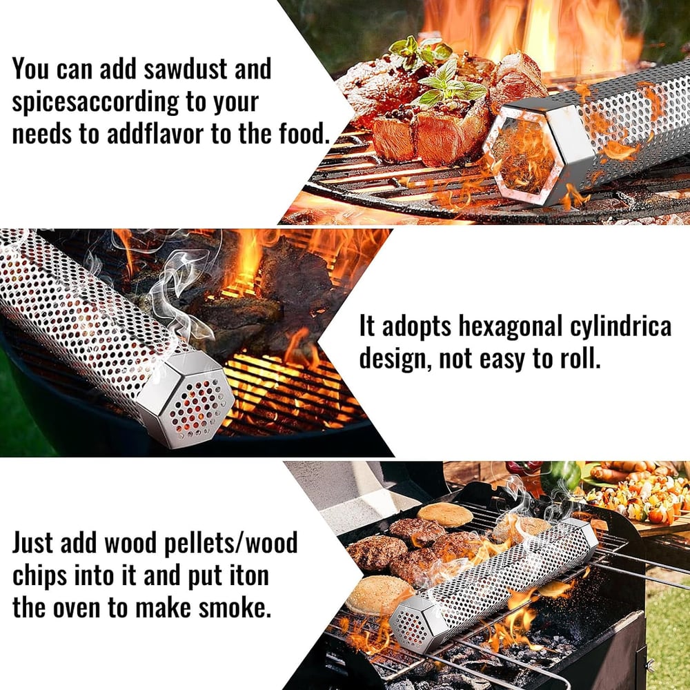 SmokeHex™ – Tube à fumée en acier inoxydable adapté à tous les types de grill [50 % de réduction]