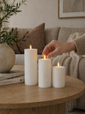 Lot de 3 bougies à surface côtelée avec fonction tactile – lumière blanc chaud